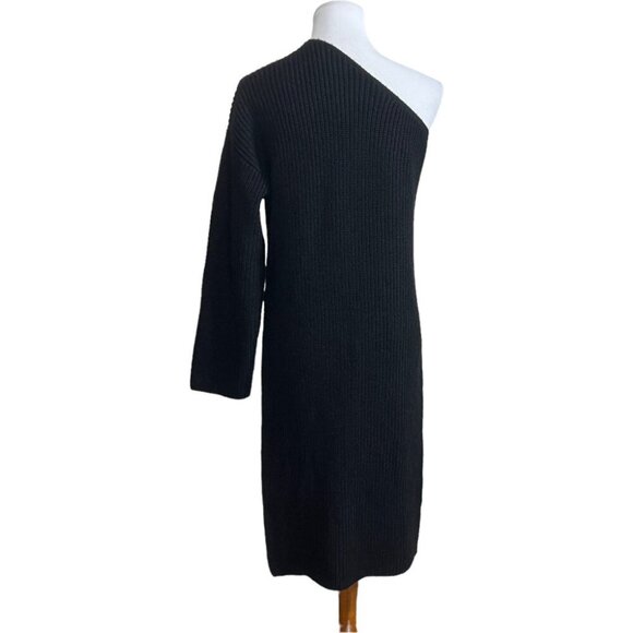 Zara Black Ribbed One Shoulder Tunic Sweater Dress Cardi Womens Size XS goth - Picture 5 of 9